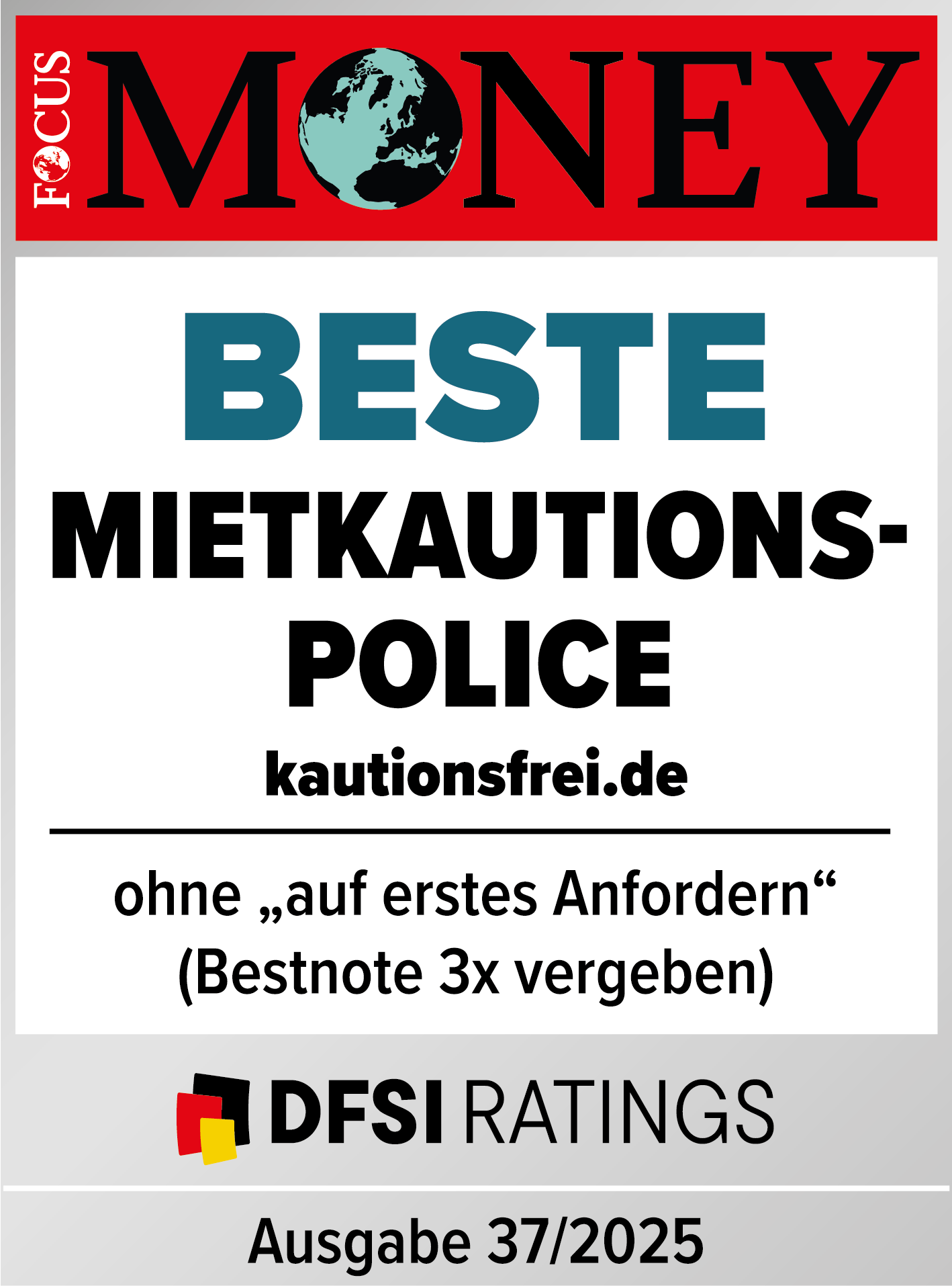 Focus Money Auszeichnung – Beste Mietkautionspolice